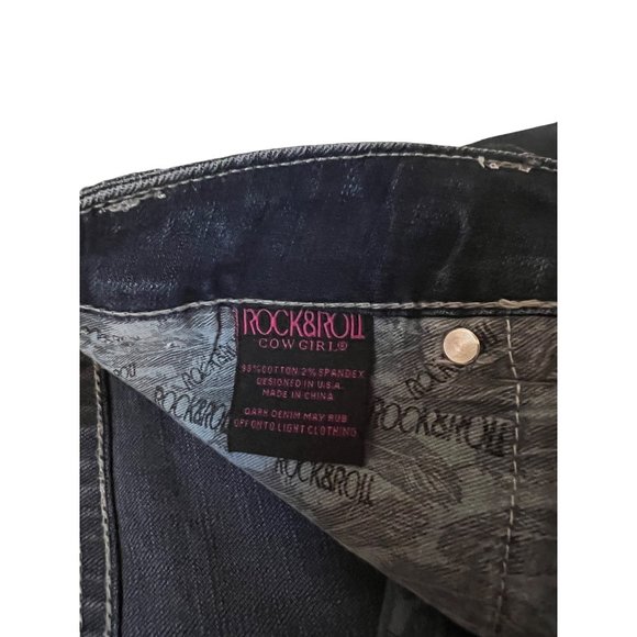 Rock & Roll Cowgirl Dark Wash Blue Denim Riding Jeans Women's Size 31 x 32 - Picture 5 of 8